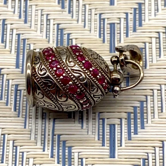 Gem Treasures sterling silver and ruby yoga bell pendant enhancer 🔔 - Picture 1 of 6